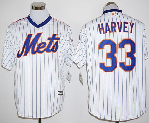 Mets #33 Matt Harvey White(Blue Strip) Cool Base Cooperstown 25TH Stitched MLB Jersey